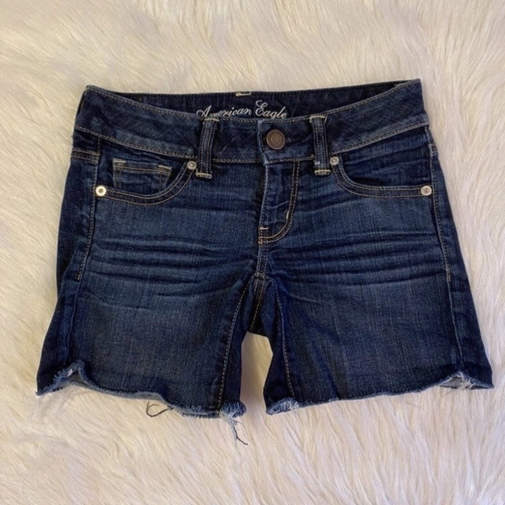 American Eagle Cut Off Jean‎ Shorts Womens Size 0 Blue Denim Stretch Short